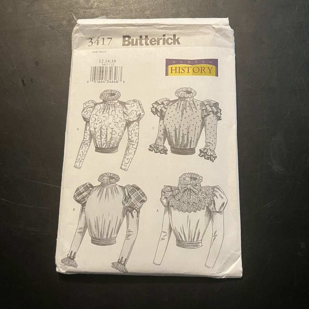Butterick 3417 Making History Blouse Pattern Victorian Edwardian Sizes 12-16